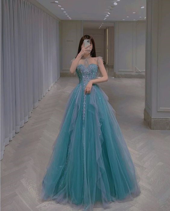 A-Linie Tüll langes Ballkleid Abendkleid NV10