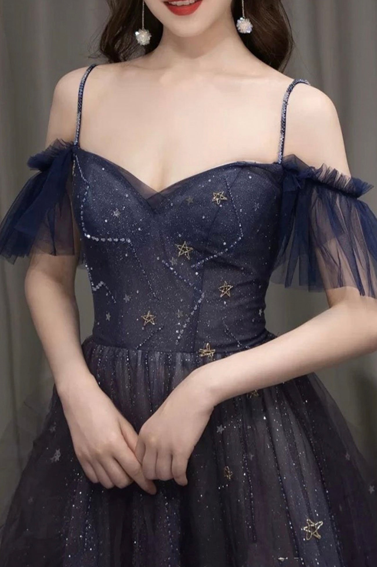 Lila langes Ballkleid A-Linien-Abendkleid aus Tüll nv106