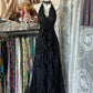 Black Vintage Fashion Lace Suspender V Neck Long Prom Gown Evening Dress Party Dress nv3623