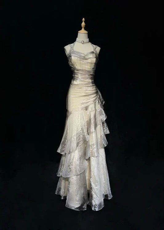 Champagne Retro Fashion Elegant Long Exquisite Lace Tulle Ball Gown New Evening Gown Graduation Gown Prom Gown nv3848
