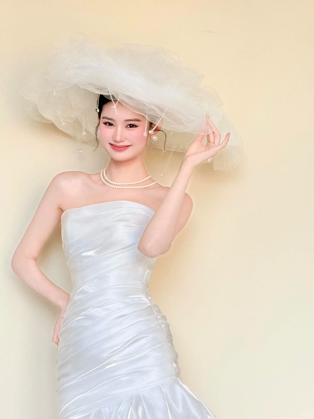 Strapless Ruched Satin Mermaid Wedding Gown, Simple Bridal Dress with Train  NV7416