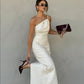 White simple fashion one shoulder strap off shoulder long party dress evening dress nv2401