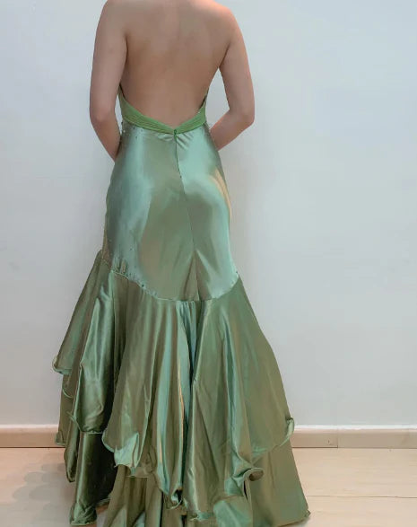 Green Vintage Beaded Long Ball Gown Evening Dress nv2098