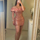 Pink Charming Off Shoulder Sequin Sparkling Short Mini Homecoming Dress Party Dress nv2317