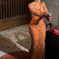 Orange Luxury Shiny Beading V-Neck Sexy Elegant Mermaid Slim Fit Long Floor Length Train Ball Gown Evening Dress Party Dress Sleeveless 17th Birthday Outfit nv1406