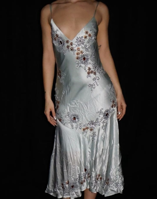 Silver Vintage Floral Midi short Satin Homecoming Dress Ball Gown Prom Dress Ball Gown nv4474