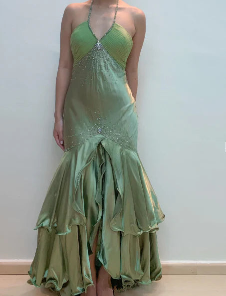 Green Vintage Beaded Long Ball Gown Evening Dress nv2098