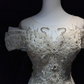 Off Shoulder Ivory Mermaid Wedding Gown Beaded Lace Appliques Detachable Long Tulle Train  NV7062