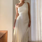 White Fashion One Shoulder Pleated Asymmetric Hem Satin Dress Chic Long Ball Gown Evening Gown Party Dress nv1850