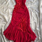 Red spaghetti straps flowers long sexy elegant bodycon chiffon sleeveless ball gown evening dress party dress nv3261