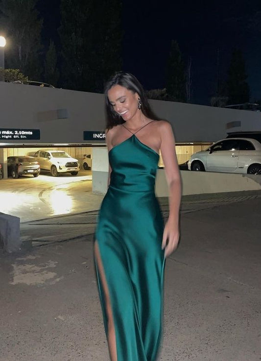 Green Strapless Simple Elegant Off-the-shoulder Satin Long Prom Dress Evening Gown Party Dress with Sequined Cape nv2519