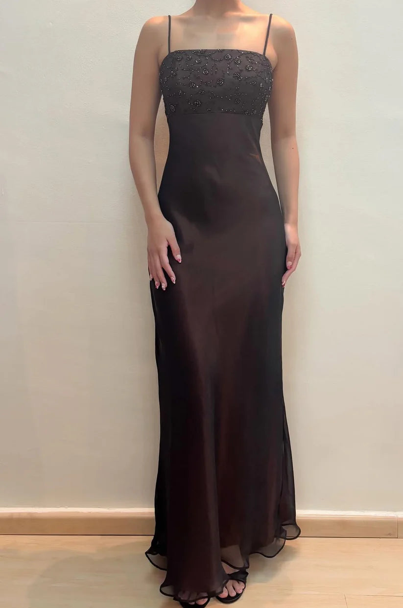 NiceVestidos--Exquisite floral beaded fairy dress Sleeveless Black Chiffon Slim fit Floor length Evening Dress NV5775