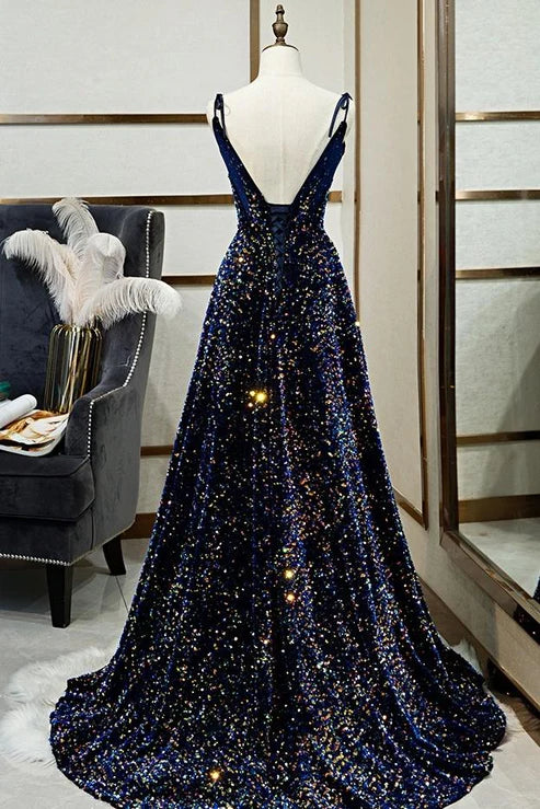 Black Shiny Elegant Long A-Line Back Tie Evening Prom Gown Party Dress nv4173