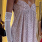 Pink gorgeous shiny spaghetti strap off-shoulder long chiffon prom dress evening dress nv5213
