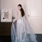 Light Silver Beaded Fringe Mermaid Prom Gown With Sheer Tulle Cape  NV7276