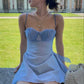 Gray Blue Spaghetti Strap Short Mini Party Dress Homecoming Dress Evening Dress nv2805