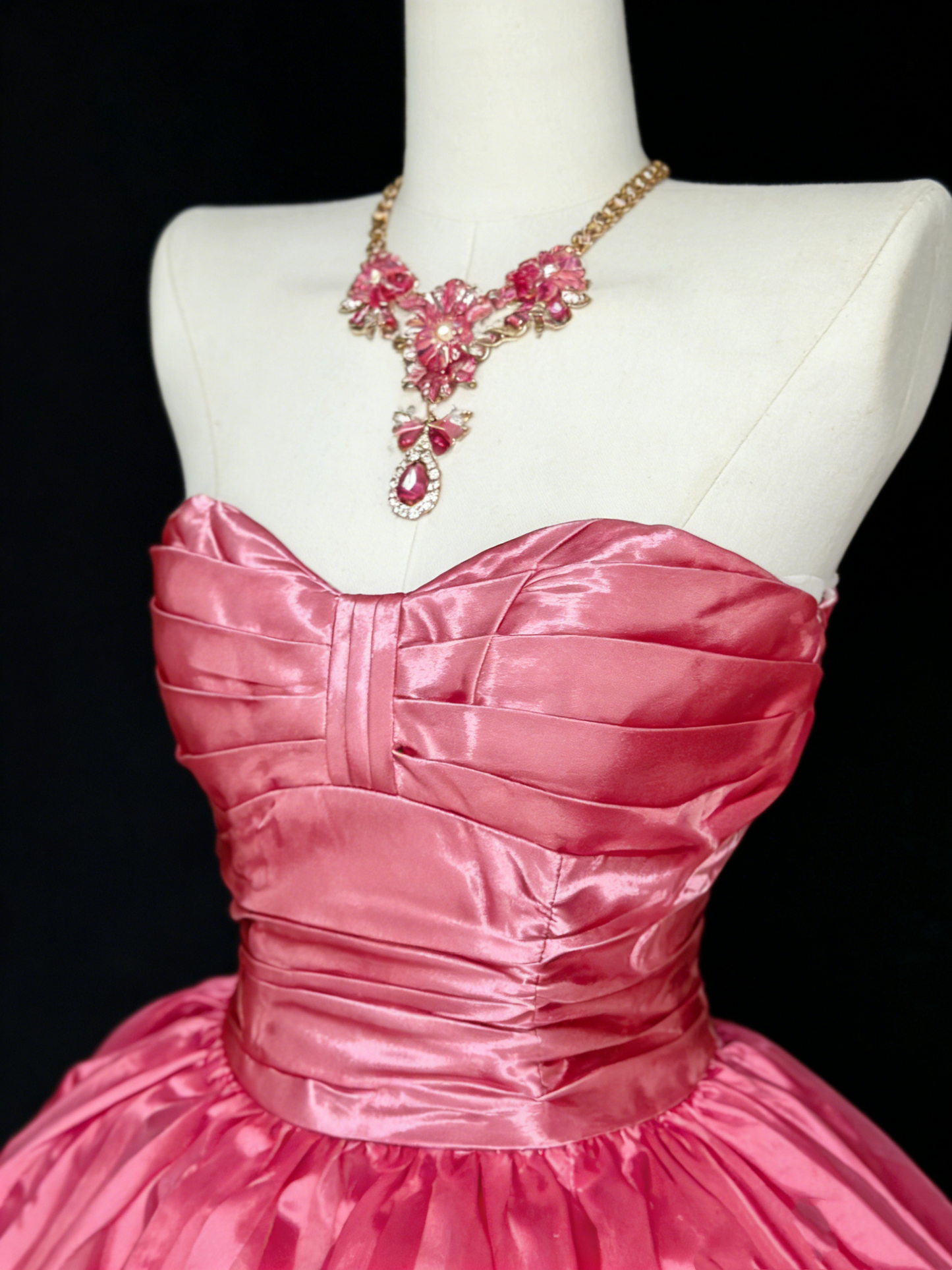 Stand Out! Hot Pink Satin Strapless Dress: Striped Flared Hem Built-In Spotlight NV6837