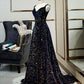 Black Shiny Elegant Long A-Line Back Tie Evening Prom Gown Party Dress nv4173