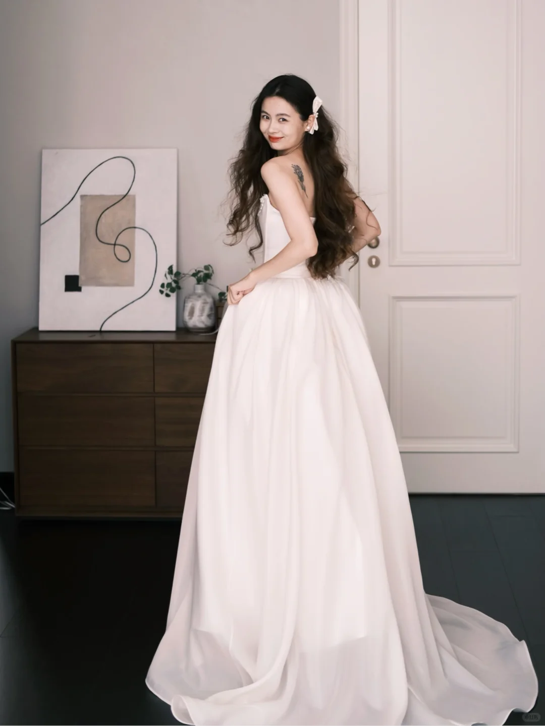 Strapless Satin Ball Gown Wedding Dress Corset Bodice Long Train Bridal Gown  NV7204