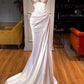 White Mermaid Strapless Front Slit Ball Gown Evening Dress with Ruffles nv1848