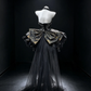 Black Gothic Homecoming Dress Strapless Sweetheart Hand Beaded 3D Flower Corset Short Puffy Skirt With Detachable Tulle Train Formal Prom Gown  NV6933