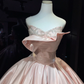 Light Pink Strapless Princess Evening Gown Lace Beading 3D Fold Bodice Glossy Satin Ball Skirt Long Prom Dress  NV7019