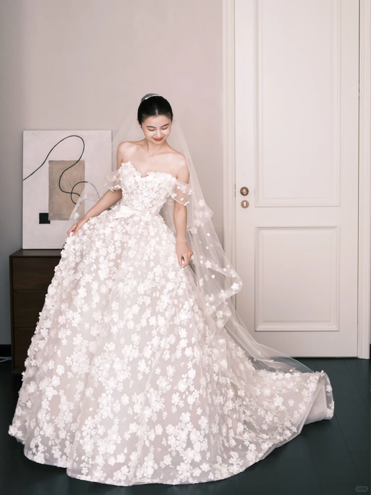 3D Floral Sweetheart Ballgown Wedding Dress Strapless Bridal Gown  NV7262