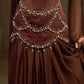 NiceVestidos--Luxurious Dark Brown Satin Chiffon Spliced Square Neck Beaded Flared Sleeve Floor Length Gown NV5755