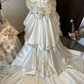 Ivory White Floral Beaded Long Satin Ball Gown Evening Gown Wedding Dress nv4216