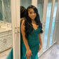 Green elegant exquisite applique beading long tulle ball gown evening dress party dress nv1404