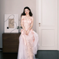 Blush Pink Polka Dot Tulle Lace Formal Dress Spaghetti Strap Bow Gown  NV7259