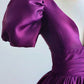 Purple Satin A-line Short Sleeve Long Evening Gown Ball Gown nv2940