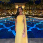 Yellow one shoulder tulle long ball gown formal seaside pool party dress evening gown nv1843