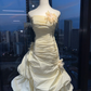 Pale Yellow Strapless Vintage Evening Gown Ruched Texture 3D Flowers Tiered Bubble Long Prom Dress  NV7012
