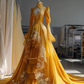 Mustard Yellow Victorian Lace Ball Gown with Keyhole Neck and Long Train  NV7488