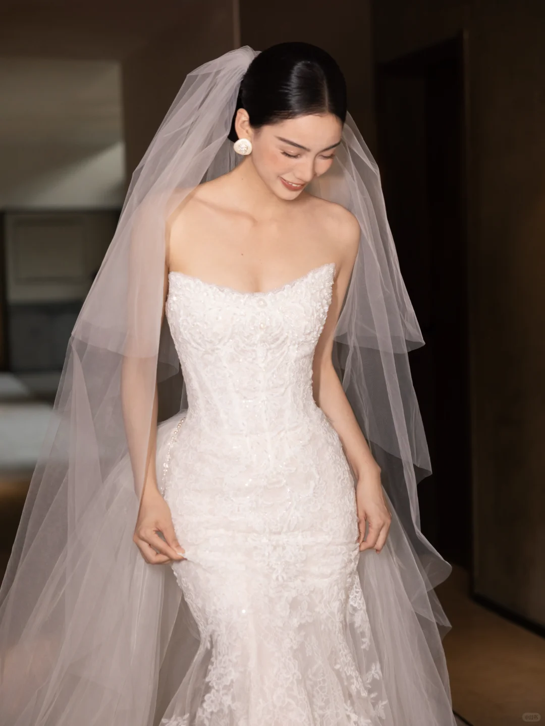 Sweetheart Strapless Lace Mermaid Wedding Dress Beaded Long Train Bridal Gown  NV7198