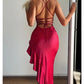 Red sexy suspender ruffled lace-up ball gown evening dress party dress nv1925