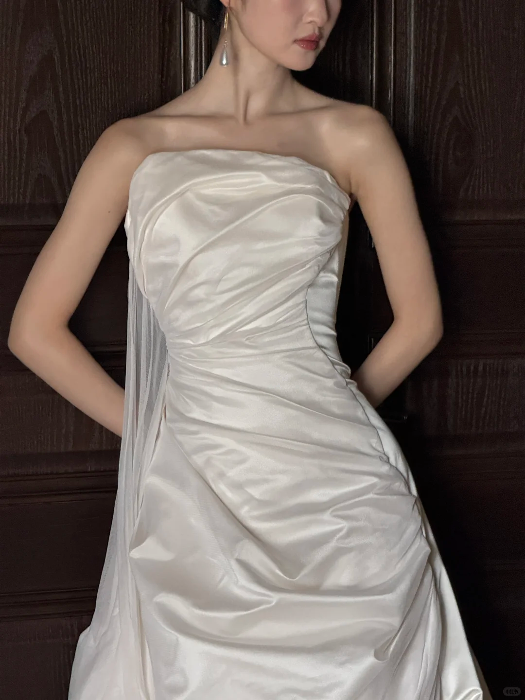 Ivory Strapless Draped Ruched Satin A-Line Wedding Gown  NV7190