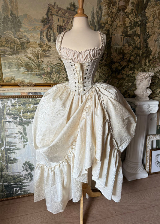 Asymmetrisches Vintage-Kleid aus elfenbeinfarbenem Brokatkorsett NV6240