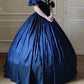 Blue taffeta vintage A-line lace collar blue bow elegant long ball gown prom dress evening gown nv2628