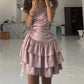 Pink A-line Off-shoulder Satin Short Homecoming Dress Birthday Dress Party Dress nv2402