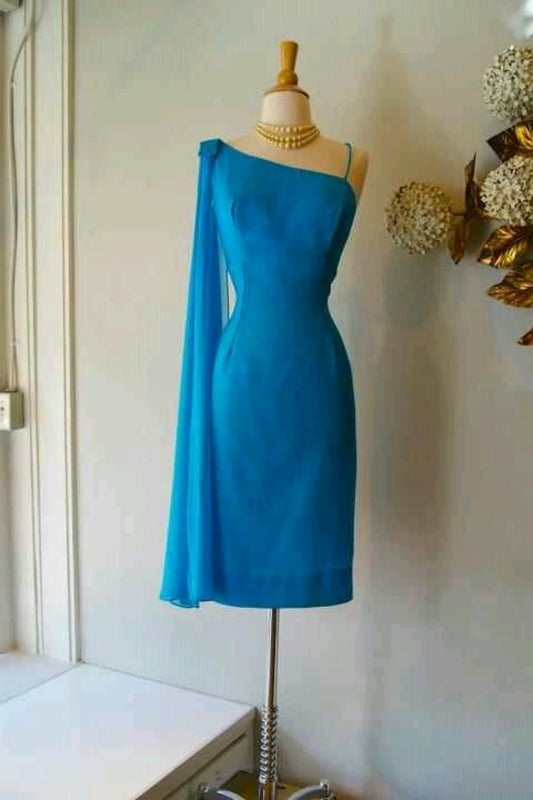 NiceVestidos-Blue one-shoulder stylish mid-length chiffon homecoming dress Nv5639