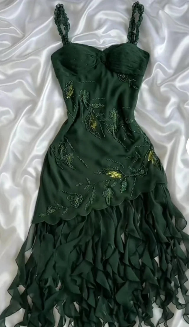 Dark green chiffon ruffle short/long homecoming dress prom dress formal dress evening dress nv4491