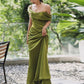 Green Soft Satin Long Party Dress, Green Satin Evening Dress Prom Dress nv1741