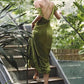 Green Soft Satin Long Party Dress, Green Satin Evening Dress Prom Dress nv1741