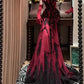 NiceVestidos-Red-Black Lace 3D Floral Sleeveless Floor-Length Gothic Gown NV6189