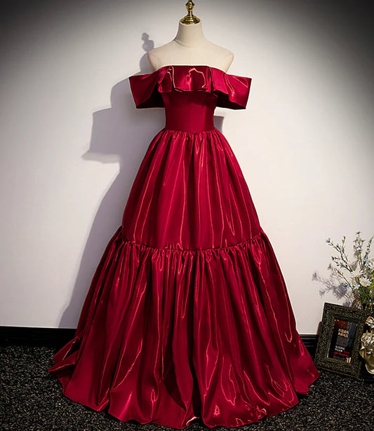 Red satin long prom dress A line evening gown nv1684