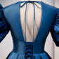 Blue V-Neck Satin Long Prom Dresses, A-Line Blue Evening Dresses nv1460