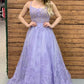 Purple Tulle Lace Long Prom Dresses, Purple Lace Graduation Dresses nv1461