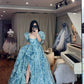 Blue floral long tulle dress NV6652